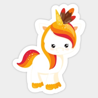 Thanksgiving Unicorn, Cute Unicorn, Feathers Sticker